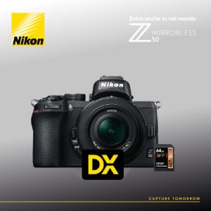 Nikon Z 50 + Nikkor Z DX 16-50 f/4.5-6.3 VR + SD 64GB Pro 667 X - Garanzia Ufficiale Nital 4 anni