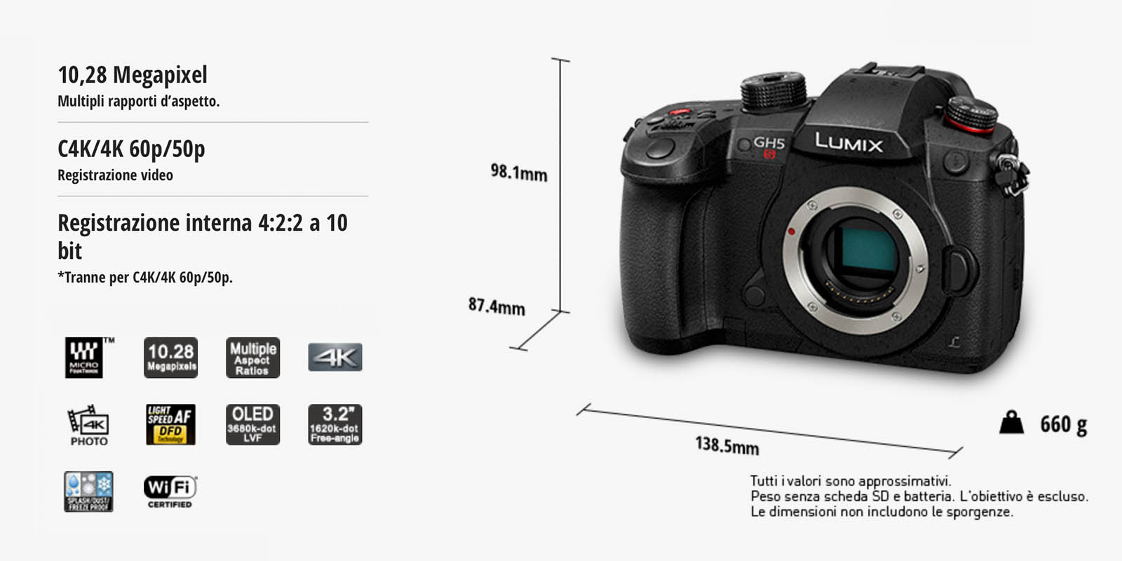 10.2 Mpix C4K/$k video 4:2:2 a 10bit